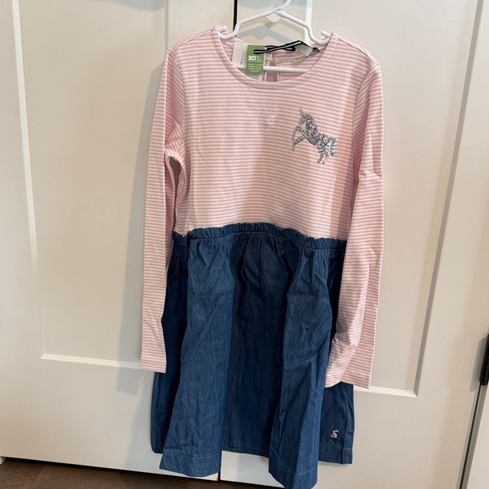 Joules Pink Striped Top with Blue Skirt